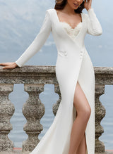 Mermaid Fitted Long Sleeves Sweep Train Wedding Dresses Split Front-Dbrbridal
