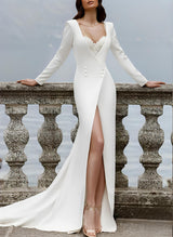 Mermaid Fitted Long Sleeves Sweep Train Wedding Dresses Split Front-Dbrbridal