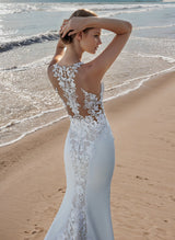 Mermaid Fitted V-Neck Lace Elastic Satin Wedding Dresses-Dbrbridal