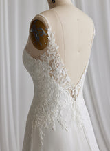 Mermaid Fitted V-Neck Sleeveless Sweep Train Wedding Dresses Appliques Lace-Dbrbridal