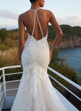 Mermaid Fitted Wedding Dresses Lace Back Hole-Dbrbridal