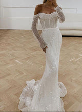Mermaid Fitted Wedding Dresses Sequined Long Sleeves-Dbrbridal