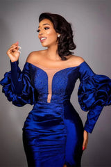 Mermaid High Split Strapless Bubble Sleeves Long Prom Dresses-Dbrbridal