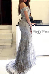 Mermaid Off-the-Shoulder Prom Dresses Sweetheart Long Silver Party Dress Evening Gowns-Dbrbridal