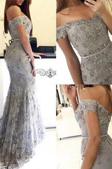 Mermaid Off-the-Shoulder Prom Dresses Sweetheart Long Silver Party Dress Evening Gowns-Dbrbridal