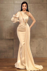 Mermaid One Shoulder Long Sleeved Prom Dress-Dbrbridal