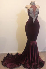 Mermaid Open Back Chic High-Neck Silver Party Dress Beads Appliques Formal Dresses-Dbrbridal