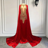 Mermaid Prom Dresses with Red Scoop Neckline and Beadings Cape-Dbrbridal
