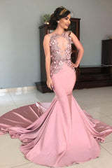 Mermaid Strapless Jewel Appliques Chic Prom Dresses Glamorous Long Evening Dresses With Chapel Train-Dbrbridal