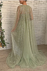 Mermaid Strapless Lace Sequins Sleeveless Long With Shawl High Split Prom Dresses-Dbrbridal