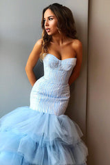 Mermaid Sweetheart Floor Length Tulle Paillette Prom Dress-Dbrbridal