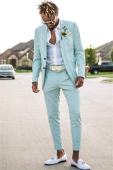 Mint Green Slim Fit Mens Suits Groomsmen Wear Two Pieces Notched Lapel Formal Prom Suit-Dbrbridal