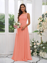 Modern Chiffon Applique Square Sleeveless Bridesmaid Dresses-Dbrbridal