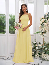 Modern Chiffon Applique Square Sleeveless Bridesmaid Dresses-Dbrbridal