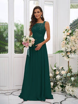 Modern Chiffon Applique Square Sleeveless Bridesmaid Dresses-Dbrbridal