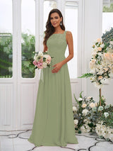 Modern Chiffon Applique Square Sleeveless Bridesmaid Dresses-Dbrbridal