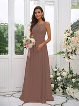 Modern Chiffon Applique Square Sleeveless Bridesmaid Dresses-Dbrbridal