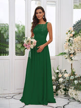 Modern Chiffon Applique Square Sleeveless Bridesmaid Dresses-Dbrbridal