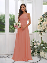 Modern Chiffon Applique Square Sleeveless Bridesmaid Dresses-Dbrbridal