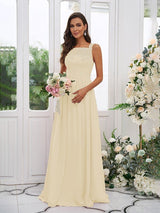 Modern Chiffon Applique Square Sleeveless Bridesmaid Dresses-Dbrbridal
