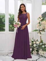 Modern Chiffon Applique Square Sleeveless Bridesmaid Dresses-Dbrbridal
