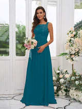 Modern Chiffon Applique Square Sleeveless Bridesmaid Dresses-Dbrbridal