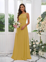 Modern Chiffon Applique Square Sleeveless Bridesmaid Dresses-Dbrbridal