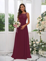 Modern Chiffon Applique Square Sleeveless Bridesmaid Dresses-Dbrbridal