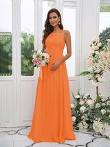 Modern Chiffon Applique Square Sleeveless Bridesmaid Dresses-Dbrbridal