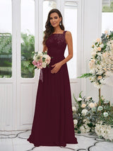 Modern Chiffon Applique Square Sleeveless Bridesmaid Dresses-Dbrbridal