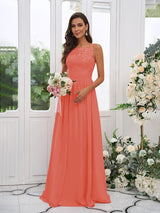 Modern Chiffon Applique Square Sleeveless Bridesmaid Dresses-Dbrbridal