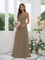 Modern Chiffon Applique Square Sleeveless Bridesmaid Dresses-Dbrbridal