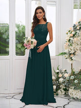 Modern Chiffon Applique Square Sleeveless Bridesmaid Dresses-Dbrbridal