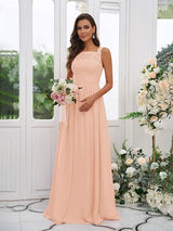 Modern Chiffon Applique Square Sleeveless Bridesmaid Dresses-Dbrbridal