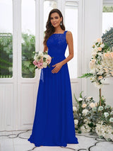 Modern Chiffon Applique Square Sleeveless Bridesmaid Dresses-Dbrbridal