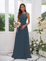 Modern Chiffon Applique Square Sleeveless Bridesmaid Dresses-Dbrbridal