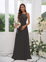 Modern Chiffon Applique Square Sleeveless Bridesmaid Dresses-Dbrbridal