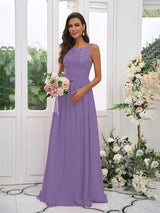 Modern Chiffon Applique Square Sleeveless Bridesmaid Dresses-Dbrbridal