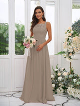 Modern Chiffon Applique Square Sleeveless Bridesmaid Dresses-Dbrbridal