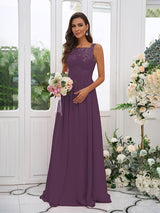 Modern Chiffon Applique Square Sleeveless Bridesmaid Dresses-Dbrbridal
