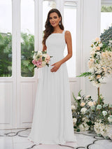 Modern Chiffon Applique Square Sleeveless Bridesmaid Dresses-Dbrbridal