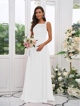 Modern Chiffon Applique Square Sleeveless Bridesmaid Dresses-Dbrbridal