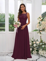 Modern Chiffon Applique Square Sleeveless Bridesmaid Dresses-Dbrbridal