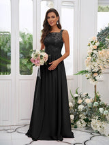 Modern Chiffon Applique Square Sleeveless Bridesmaid Dresses-Dbrbridal