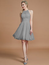 Modern Chiffon Knee-Length Sleeveless Scoop Bridesmaid Dresses-Dbrbridal