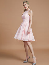 Modern Chiffon Knee-Length Sleeveless Scoop Bridesmaid Dresses-Dbrbridal