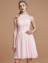 Modern Chiffon Knee-Length Sleeveless Scoop Bridesmaid Dresses-Dbrbridal