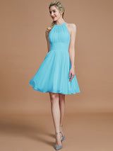 Modern Chiffon Knee-Length Sleeveless Scoop Bridesmaid Dresses-Dbrbridal