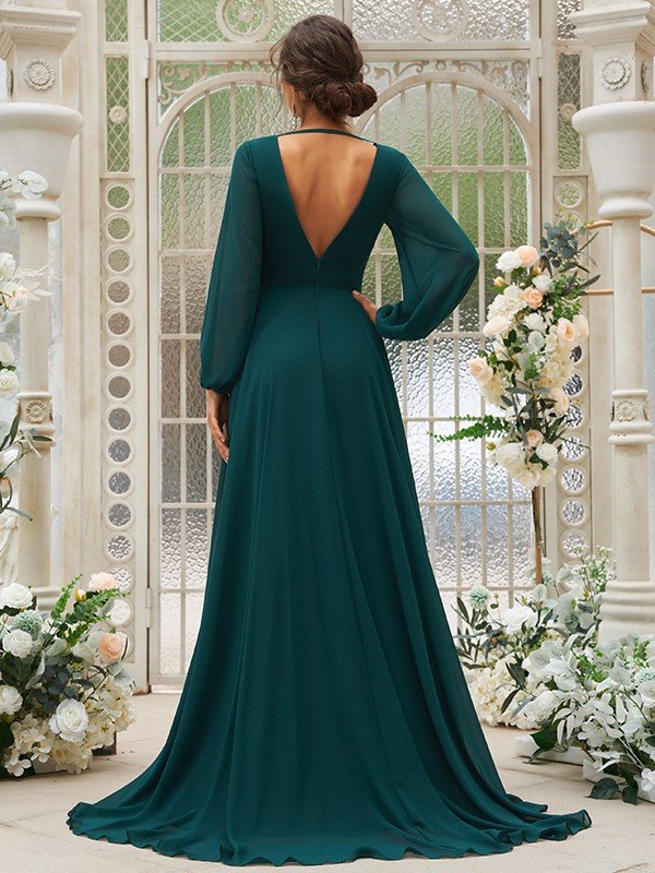 high neck long sleeve bridesmaid dresses Azazie Norah Plum Chiffon Bridesmaid Dresses