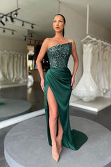 Modern Green Long Prom Dress With Split Sequins-Dbrbridal